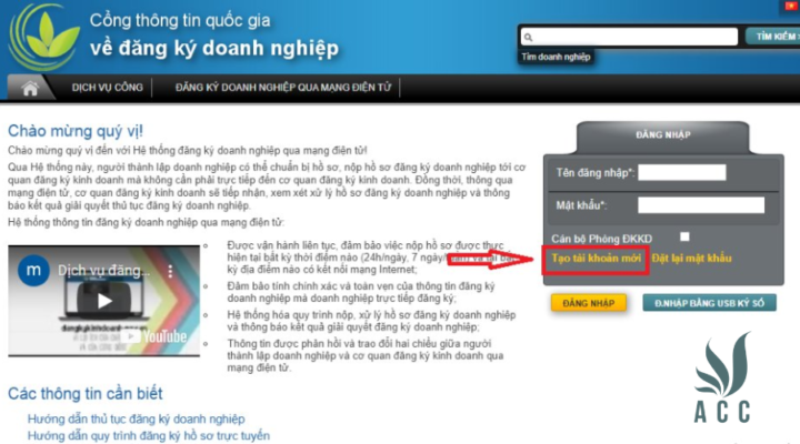 Đăng nhập vào Hệ thống đăng ký doanh nghiệp qua mạng điện tử