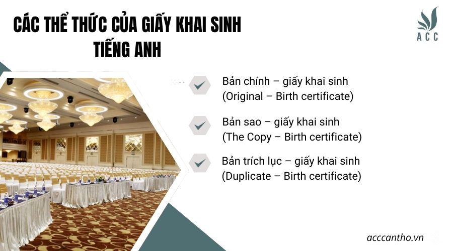 Các thể thức của giấy khai sinh tiếng Anh