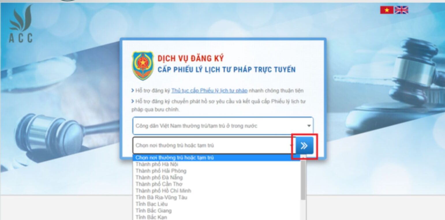 Bước 2 Chọn nơi thường trú hoặc tạm trú