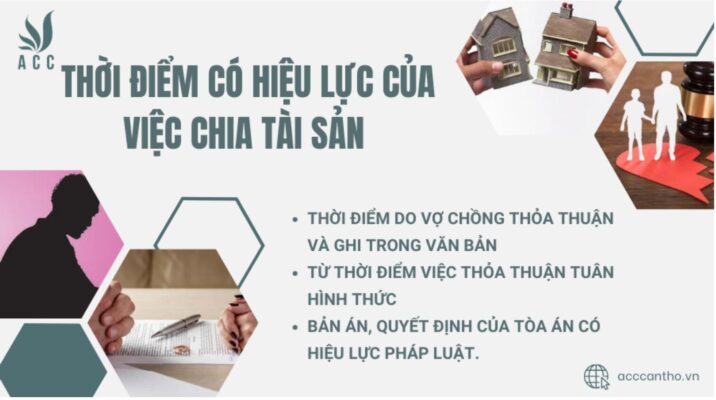 Thời điểm có hiệu lực của việc chia tài sản. 