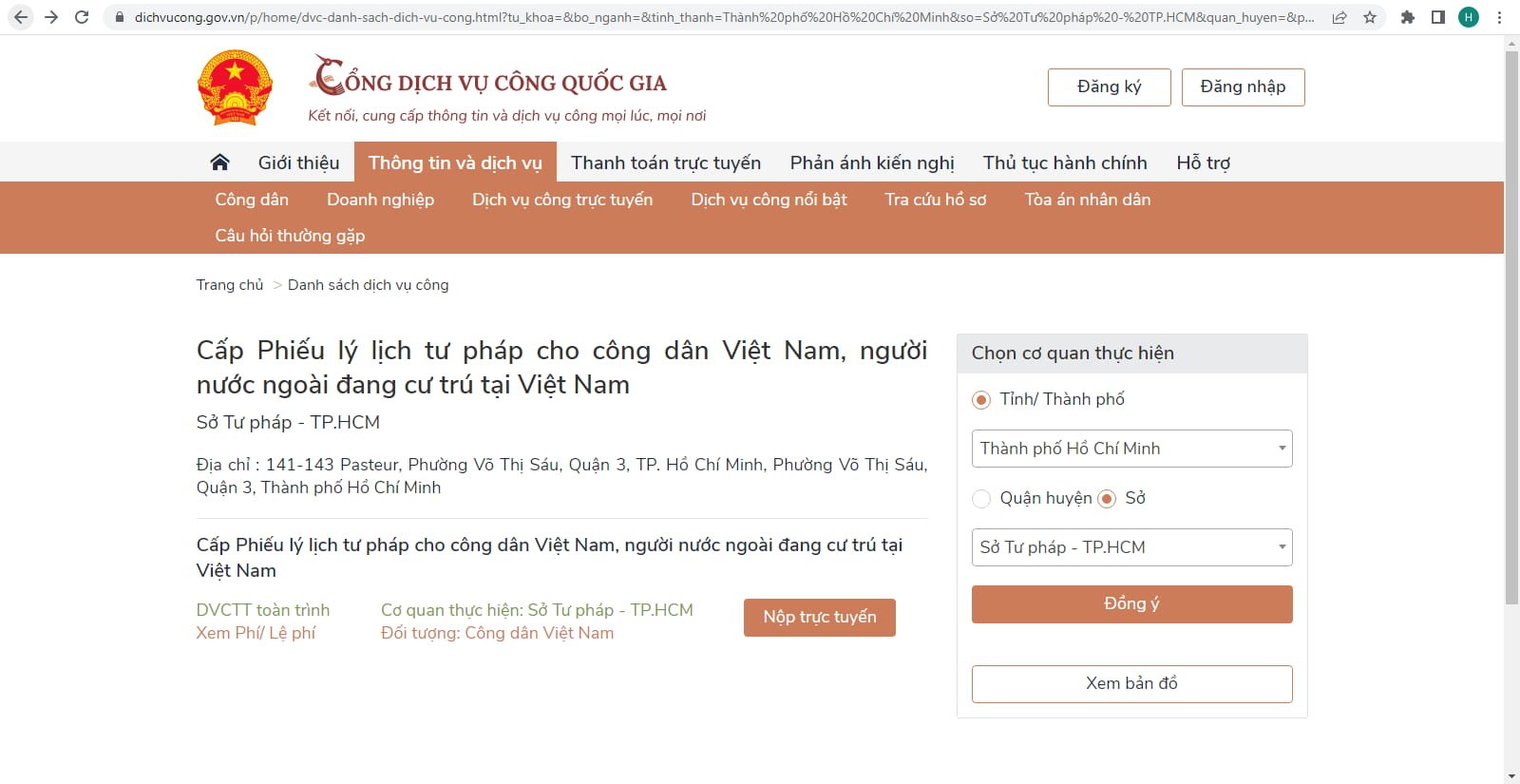 Bước 3: Chọn “Nộp trực tuyến”
