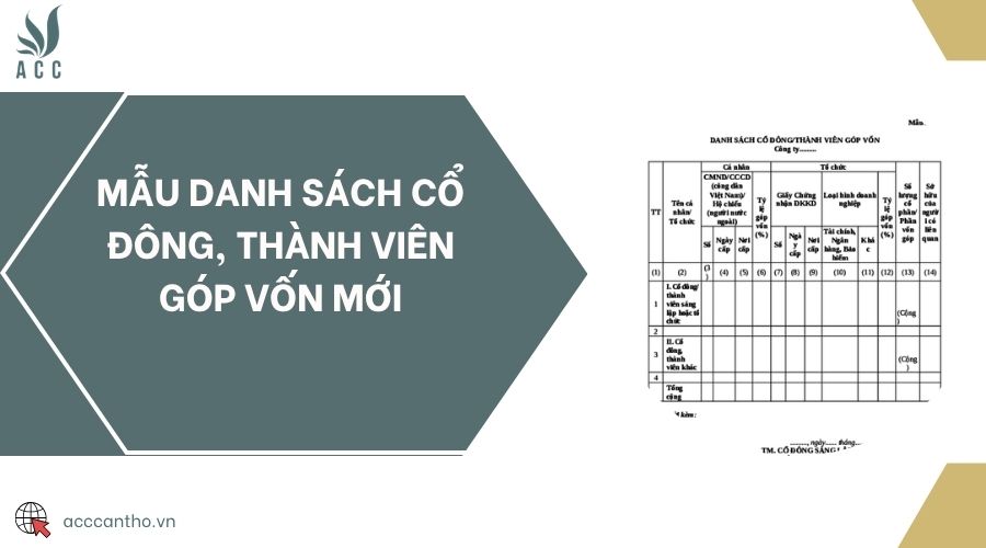 Mẫu danh sách cổ đông, thành viên góp vốn mới