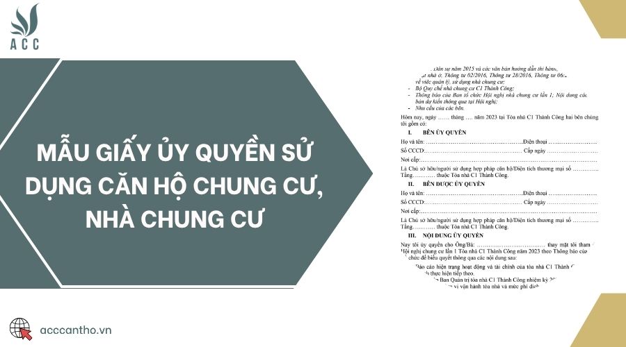 Mẫu giấy ủy quyền sử dụng căn hộ chung cư, nhà chung cư