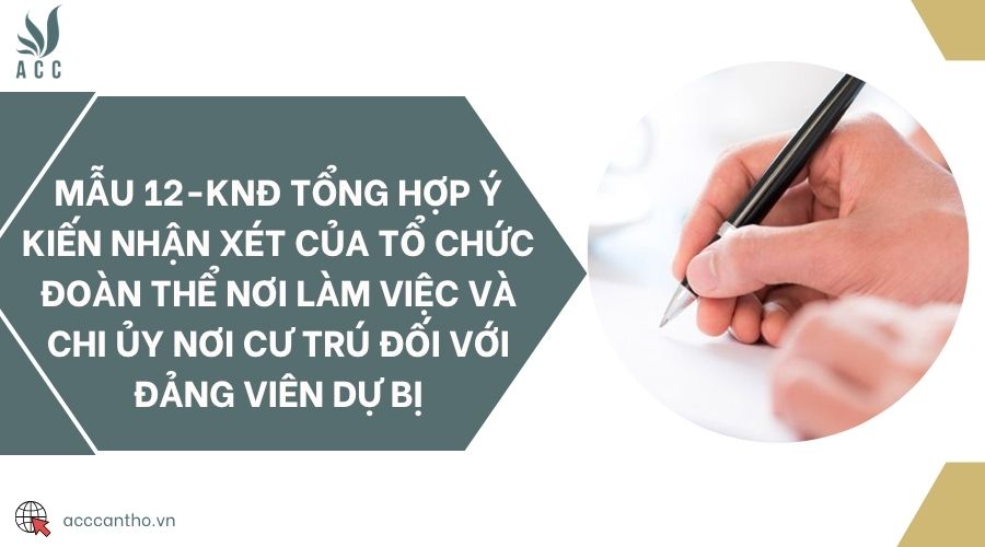Mẫu 12-KNĐ tổng hợp ý kiến nhận xét của tổ chức đoàn thể nơi làm việc và chi ủy nơi cư trú đối với đảng viên dự bị