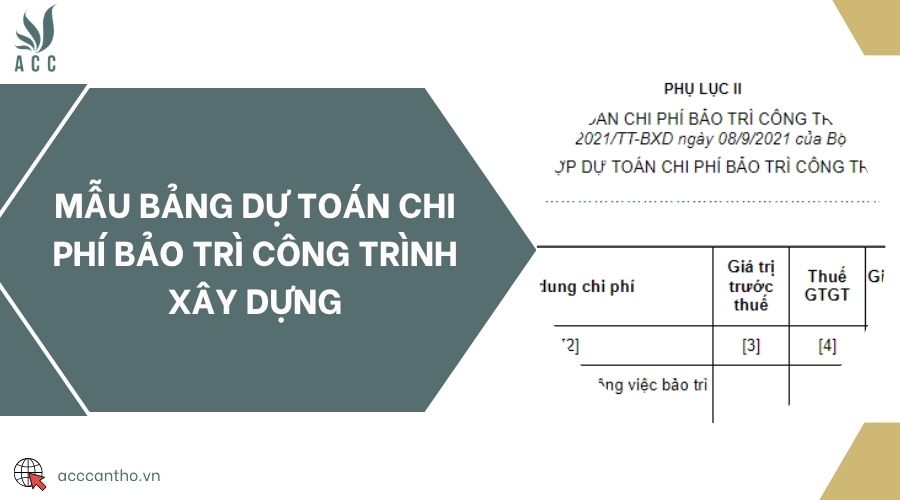 Mẫu bảng dự toán chi phí bảo trì công trình fv88 vn