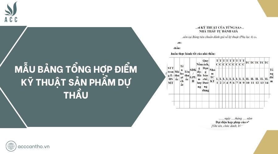 Mẫu bảng tổng hợp điểm kỹ thuật sản phẩm dự thầu