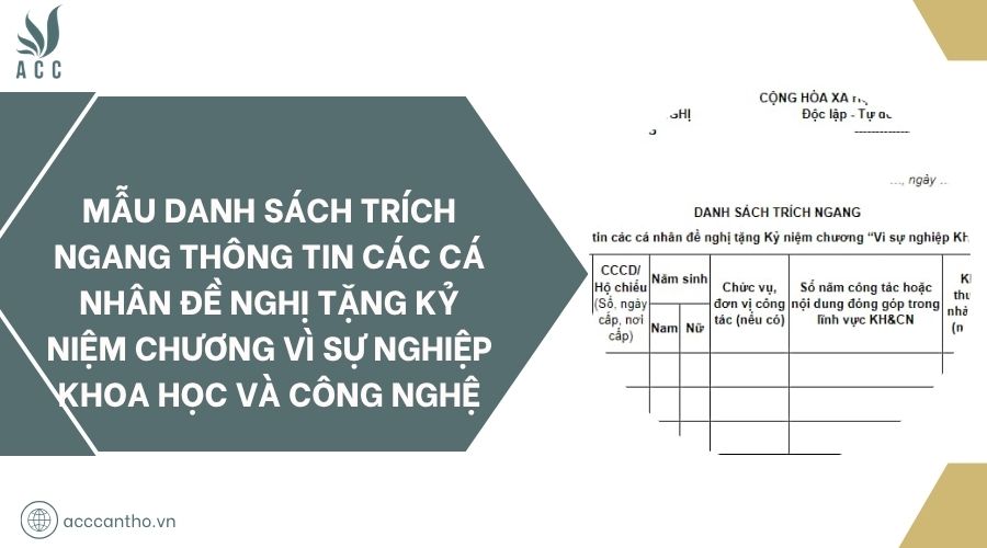 Mẫu danh sách trích ngang thông tin các cá nhân đề nghị tặng kỷ niệm chương Vì sự nghiệp khoa học và công nghệ